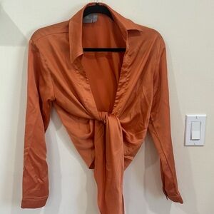 Orange Silk Tie Front Blouse